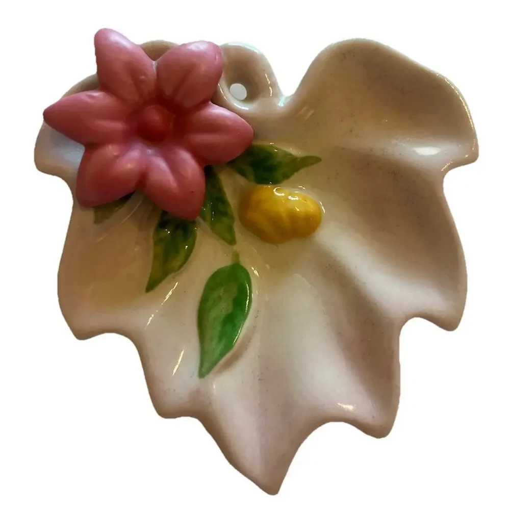 Vtg 1940s Zanesville‎ Glazed Earthenware Pottery Pink trinket dish Teabag Holder